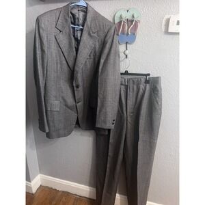 Hart Schaffner & Marx Gray‎ Plaid Suit 42L Men Pants 35 Actual Measurements